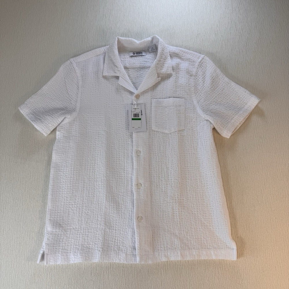 Original Penguin Men L Camp Shirt Cotton Gauze Short Sleeve Button Waffle NWT
